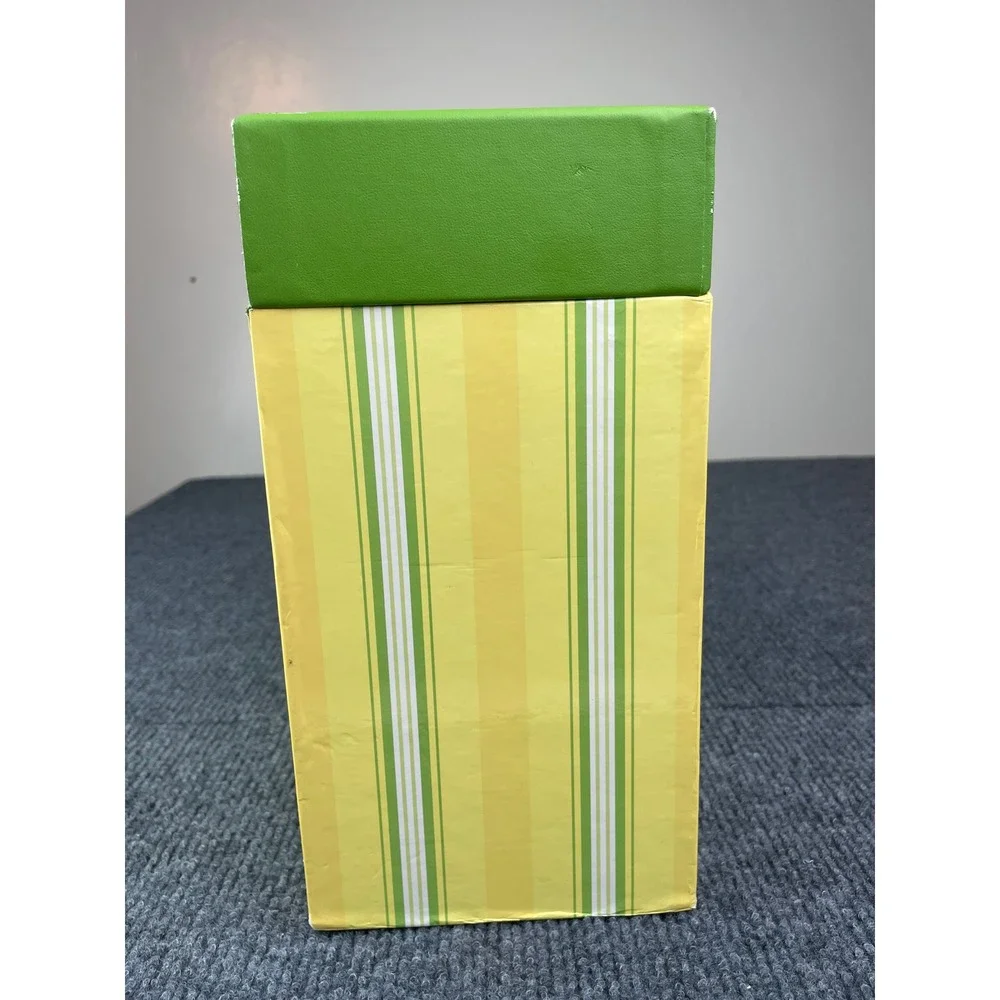 VTG. Hallmark Yellow Green Striped Card Storage Box w/Pullout Drawer 10.5x10x4.5